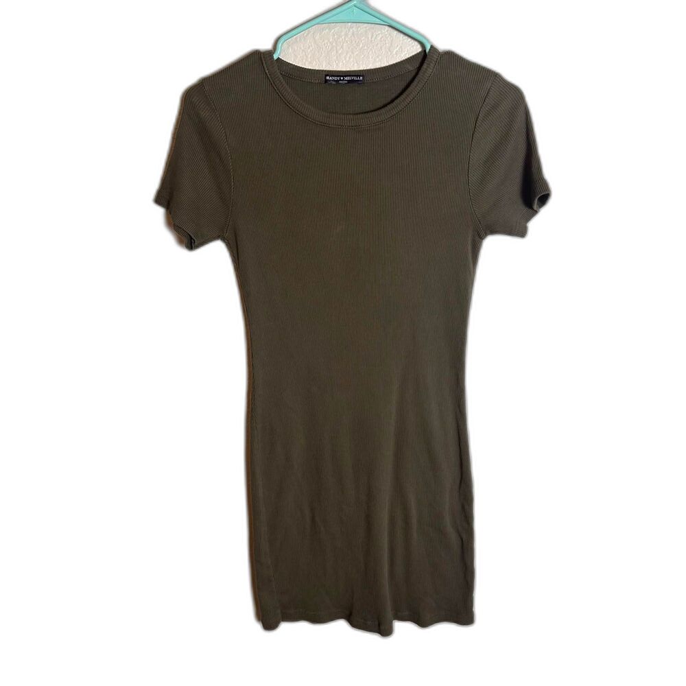 Brandy Melville Olive Green Ribbed Janelle T-Shirt Dress One Size Short Sleeve